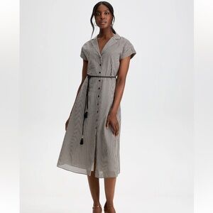 Laura Stripe Print Button-Down Midi Shirt Dress Beige Black